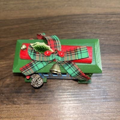 Noma Blue Cable Car Santa String Lightable Wood Christmas Ornament Vintage 3” - Thumbnail 3