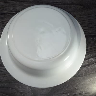 Vintage White Milk Glass VITROCK Raised Flower Rim Large Serving Bowl Heavy - Thumbnail 10