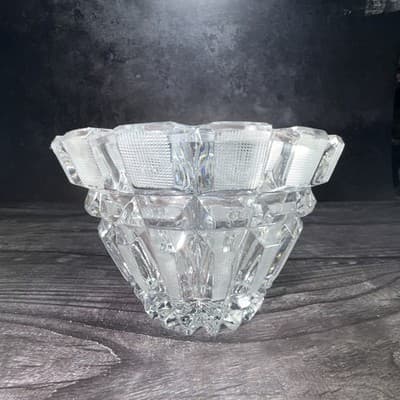 Vintage Art Deco Lead Cut Crystal Panel Cross Hatch Oval Bowl Centerpiece 7x5” - Thumbnail 6