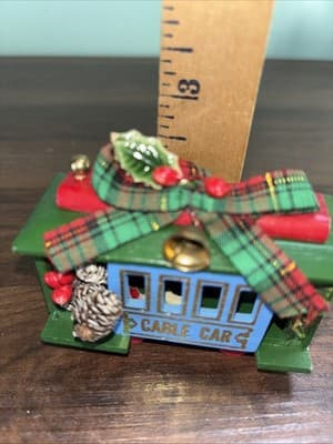 Noma Blue Cable Car Santa String Lightable Wood Christmas Ornament Vintage 3” - Thumbnail 10