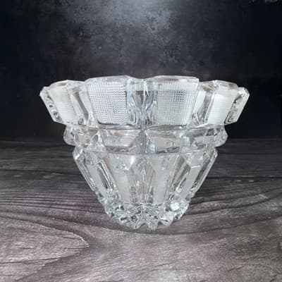 Vintage Art Deco Lead Cut Crystal Panel Cross Hatch Oval Bowl Centerpiece 7x5” - Thumbnail 5