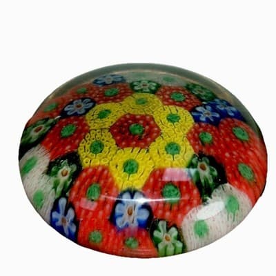 Small Art Glass Multicolor Flowers Slim Millefiori Paperweight Handmade Detailed - Thumbnail 2