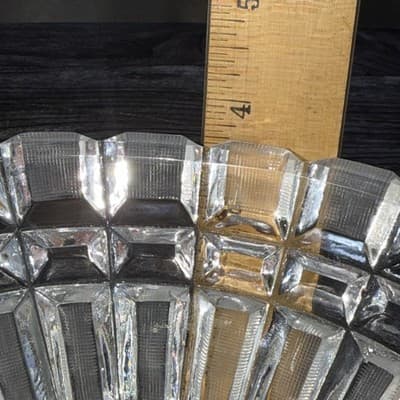 Vintage Art Deco Lead Cut Crystal Panel Cross Hatch Oval Bowl Centerpiece 7x5” - Thumbnail 18