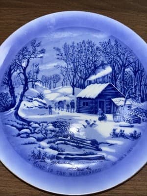 Currier & Ives Collector's Plate " Home in the Wilderness" 8" Wide Blue Flow - Thumbnail 2