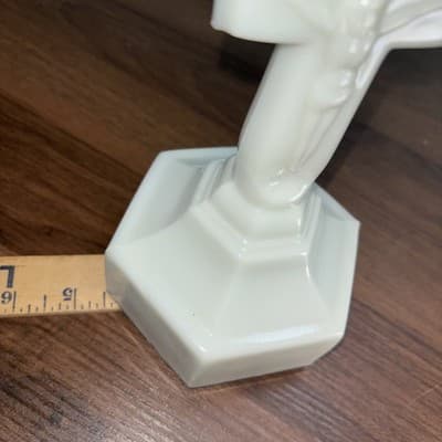 Antique MILK GLASS CRUCIFIX Christian JESUS Cross CANDLESTICK 9.5” - Thumbnail 10