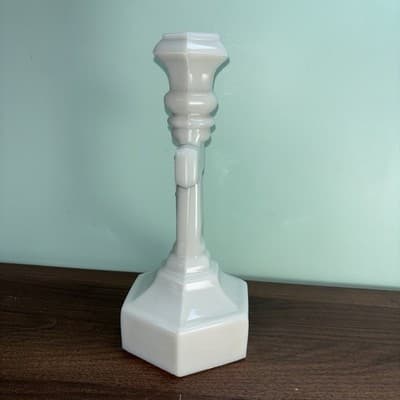 Antique MILK GLASS CRUCIFIX Christian JESUS Cross CANDLESTICK 9.5” - Thumbnail 2