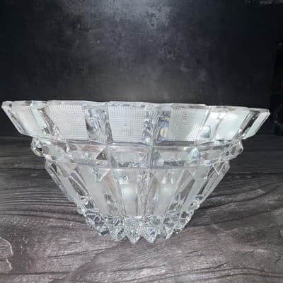 Vintage Art Deco Lead Cut Crystal Panel Cross Hatch Oval Bowl Centerpiece 7x5” - Thumbnail 7