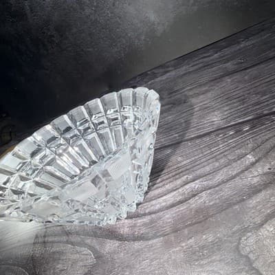 Vintage Art Deco Lead Cut Crystal Panel Cross Hatch Oval Bowl Centerpiece 7x5” - Thumbnail 4