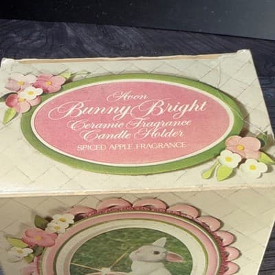 Rabbit Candle Holder Avon 1980 Bunny W Basket And Flowers VTG Easter Spring - Thumbnail 14