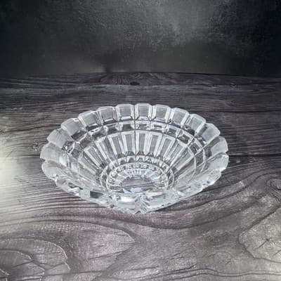 Vintage Art Deco Lead Cut Crystal Panel Cross Hatch Oval Bowl Centerpiece 7x5” - Thumbnail 3