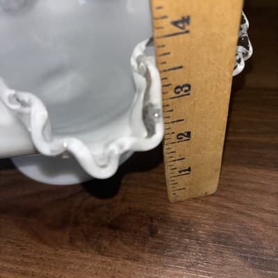Vintage Fenton Silver Crest White Milk Glass Ruffled Edge 8" Pedestal Bowl - Thumbnail 11