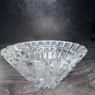 Vintage Art Deco Lead Cut Crystal Panel Cross Hatch Oval Bowl Centerpiece 7x5” - Thumbnail 8