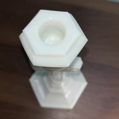 Antique MILK GLASS CRUCIFIX Christian JESUS Cross CANDLESTICK 9.5” - Thumbnail 6