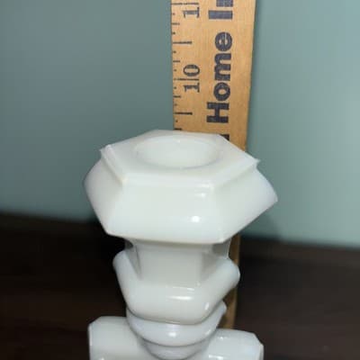 Antique MILK GLASS CRUCIFIX Christian JESUS Cross CANDLESTICK 9.5” - Thumbnail 9