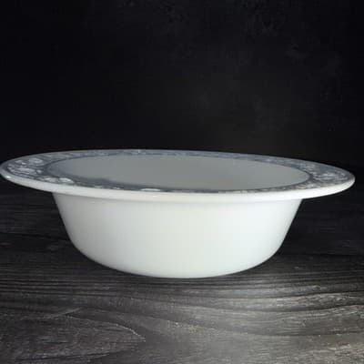 Vintage White Milk Glass VITROCK Raised Flower Rim Large Serving Bowl Heavy - Thumbnail 9