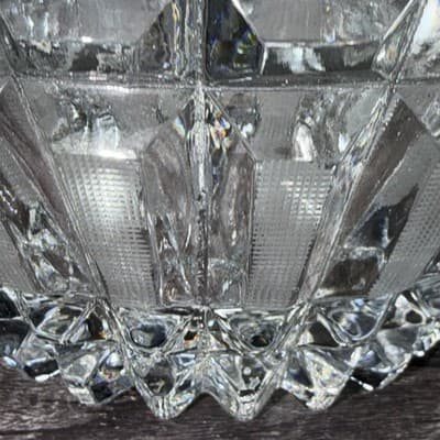 Vintage Art Deco Lead Cut Crystal Panel Cross Hatch Oval Bowl Centerpiece 7x5” - Thumbnail 11
