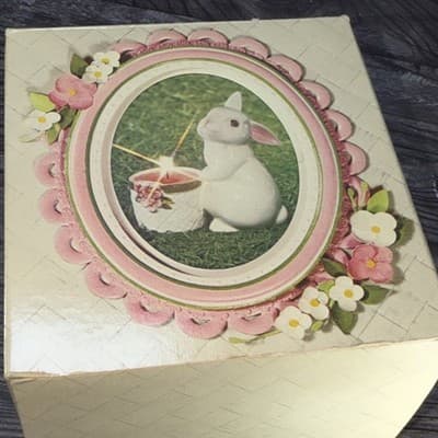 Rabbit Candle Holder Avon 1980 Bunny W Basket And Flowers VTG Easter Spring - Thumbnail 15