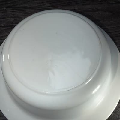 Vintage White Milk Glass VITROCK Raised Flower Rim Large Serving Bowl Heavy - Thumbnail 11