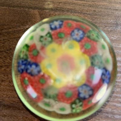 Small Art Glass Multicolor Flowers Slim Millefiori Paperweight Handmade Detailed - Thumbnail 5