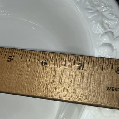 Vintage White Milk Glass VITROCK Raised Flower Rim Large Serving Bowl Heavy - Thumbnail 15