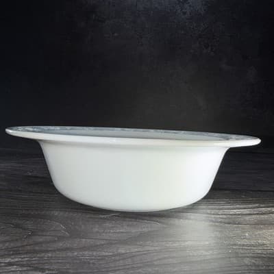 Vintage White Milk Glass VITROCK Raised Flower Rim Large Serving Bowl Heavy - Thumbnail 7