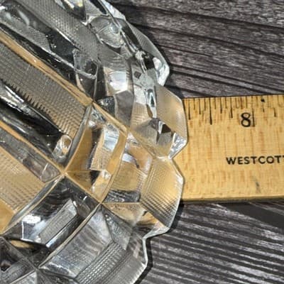 Vintage Art Deco Lead Cut Crystal Panel Cross Hatch Oval Bowl Centerpiece 7x5” - Thumbnail 15
