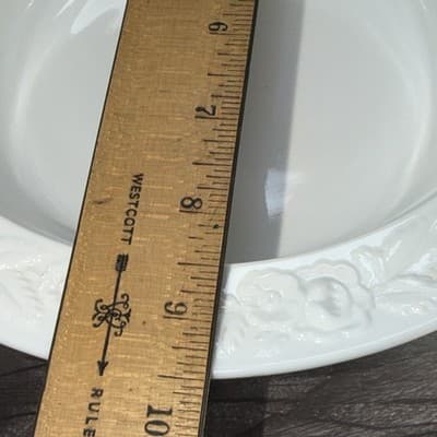 Vintage White Milk Glass VITROCK Raised Flower Rim Large Serving Bowl Heavy - Thumbnail 13