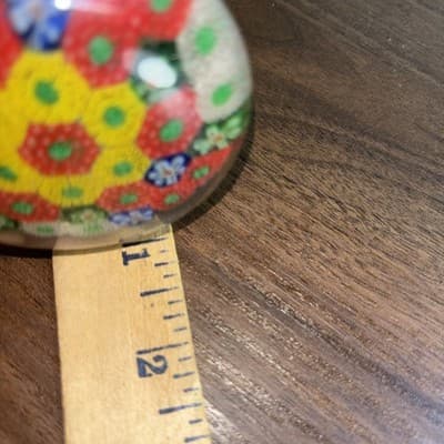 Small Art Glass Multicolor Flowers Slim Millefiori Paperweight Handmade Detailed - Thumbnail 7