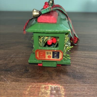 Noma Blue Cable Car Santa String Lightable Wood Christmas Ornament Vintage 3” - Thumbnail 5