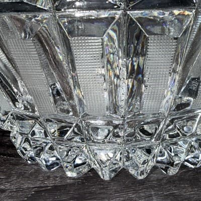 Vintage Art Deco Lead Cut Crystal Panel Cross Hatch Oval Bowl Centerpiece 7x5” - Thumbnail 12