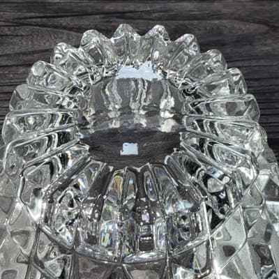 Vintage Art Deco Lead Cut Crystal Panel Cross Hatch Oval Bowl Centerpiece 7x5” - Thumbnail 14