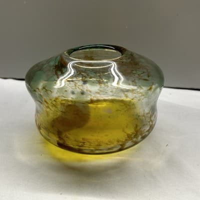 Amber - Turquoise ART GLASS VASE with Brown And Teal Swirls Hand Blown