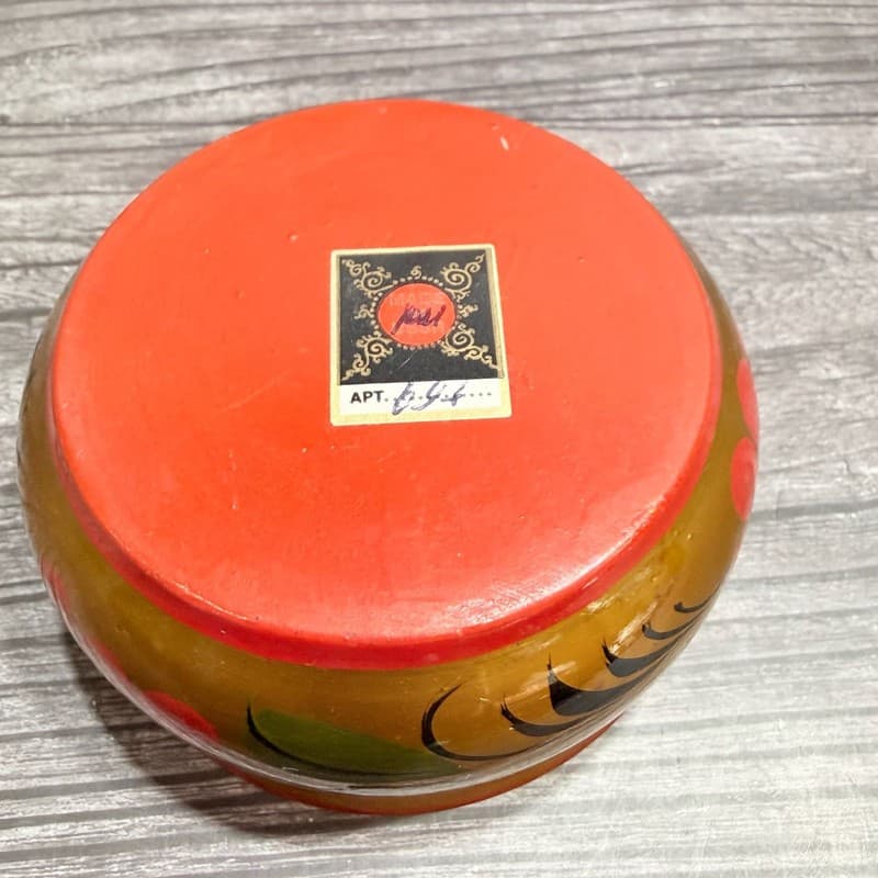 Vintage Russian Khokhloma Hand Painted Lacquered Wooden Bowl USSR - Thumbnail 5