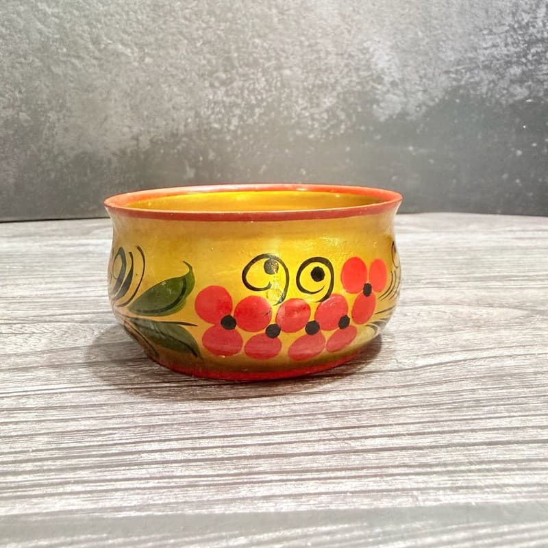 Vintage Russian Khokhloma Hand Painted Lacquered Wooden Bowl USSR - Thumbnail 3