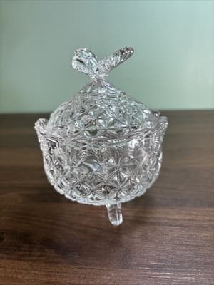 Vintage Bohemia Czech Republic Crystal Footed Candy Trinket Dish w/Butterfly Lid - Thumbnail 5