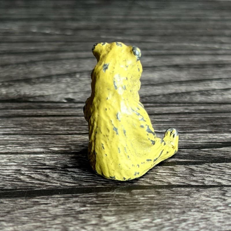 Vintage Miniature Lead Teddy Bear Figurine, Sitting Yellow Bear with Red Bow, 1" - Thumbnail 6