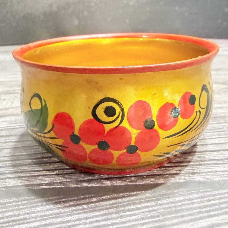 Vintage Russian Khokhloma Hand Painted Lacquered Wooden Bowl USSR - Thumbnail 7