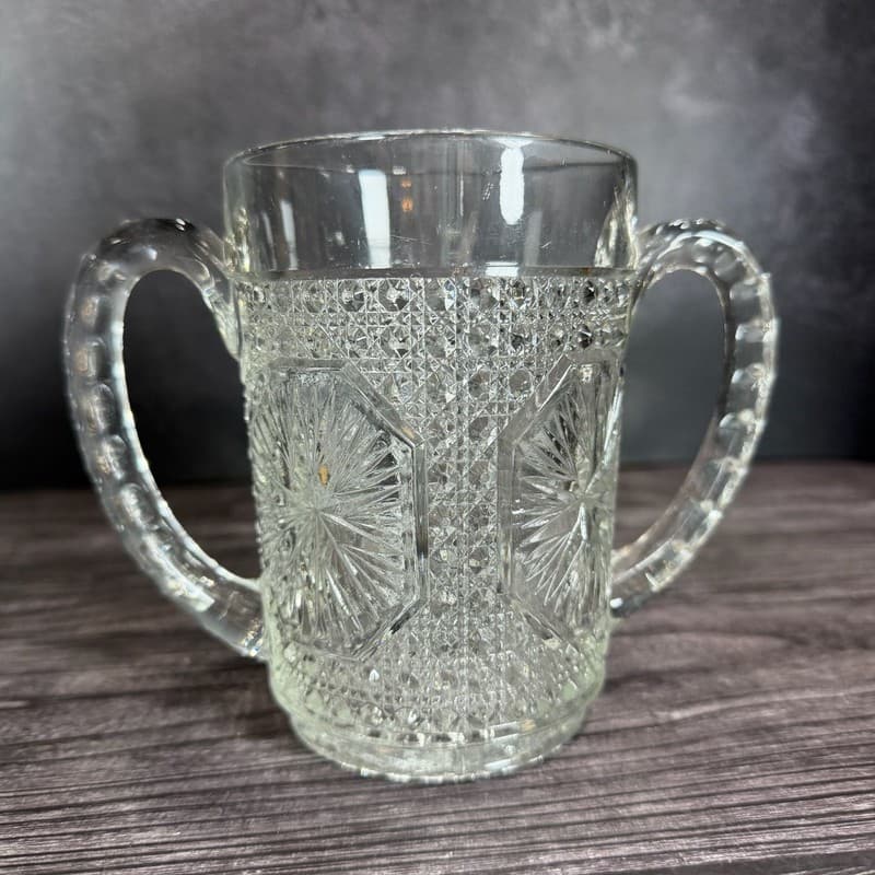 Vintage Imperial Glass Amelia Star Medallion Double Handled Celery Vase Spooner