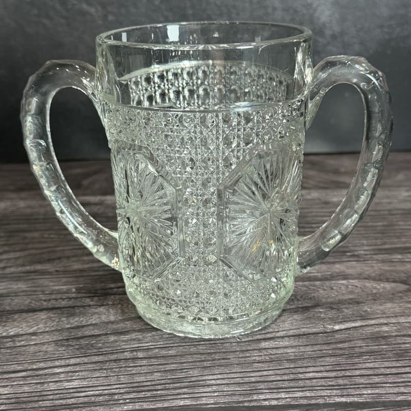 Vintage Imperial Glass Amelia Star Medallion Double Handled Celery Vase Spooner - Thumbnail 6