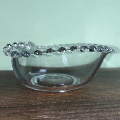Vintage Imperial Candlewick Heart Shaped Bowl Clear Glass Hobnail Beaded Edge - Thumbnail 5