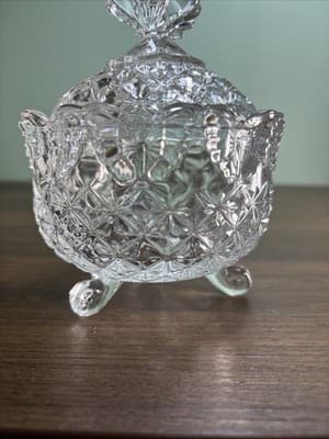 Vintage Bohemia Czech Republic Crystal Footed Candy Trinket Dish w/Butterfly Lid - Thumbnail 14