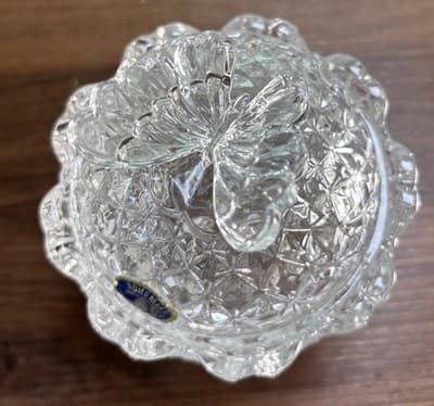Vintage Bohemia Czech Republic Crystal Footed Candy Trinket Dish w/Butterfly Lid - Thumbnail 2