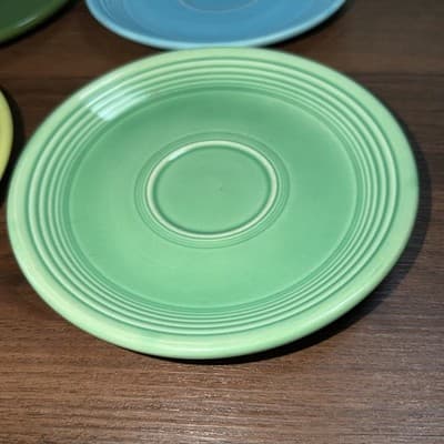 Fiesta Saucers 6" By Homer Laughlin Retired USA Lot of 4 Lime Green Teal Blue - Thumbnail 4