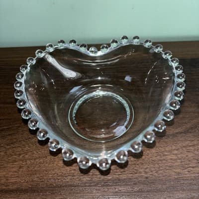 Vintage Imperial Candlewick Heart Shaped Bowl Clear Glass Hobnail Beaded Edge - Thumbnail 6