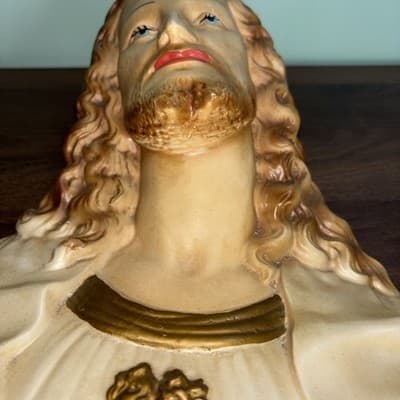 Vintage Sacred Heart Jesus Chalkware Hanging Wall Plaques 13" Church Sanctuary - Thumbnail 5