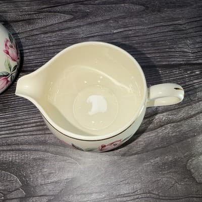 HOMER LAUGHLIN USA RHYTHM PINK MAGNOLIA Creamer & Sugar Bowl with Lid - Thumbnail 12