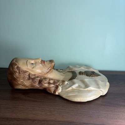 Vintage Sacred Heart Jesus Chalkware Hanging Wall Plaques 13" Church Sanctuary - Thumbnail 8