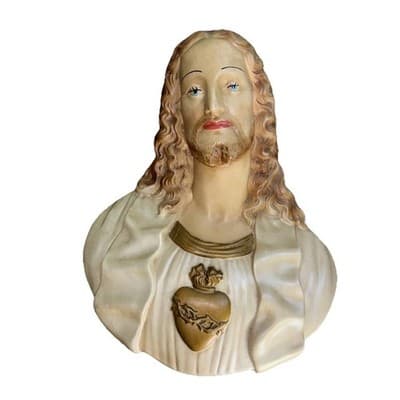 Vintage Sacred Heart Jesus Chalkware Hanging Wall Plaques 13" Church Sanctuary