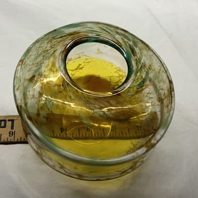 Amber - Turquoise ART GLASS VASE with Brown And Teal Swirls Hand Blown - Thumbnail 9