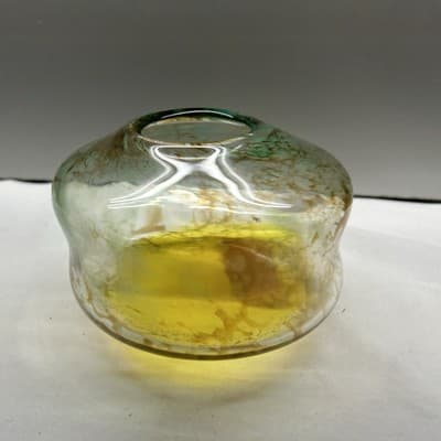 Amber - Turquoise ART GLASS VASE with Brown And Teal Swirls Hand Blown - Thumbnail 4